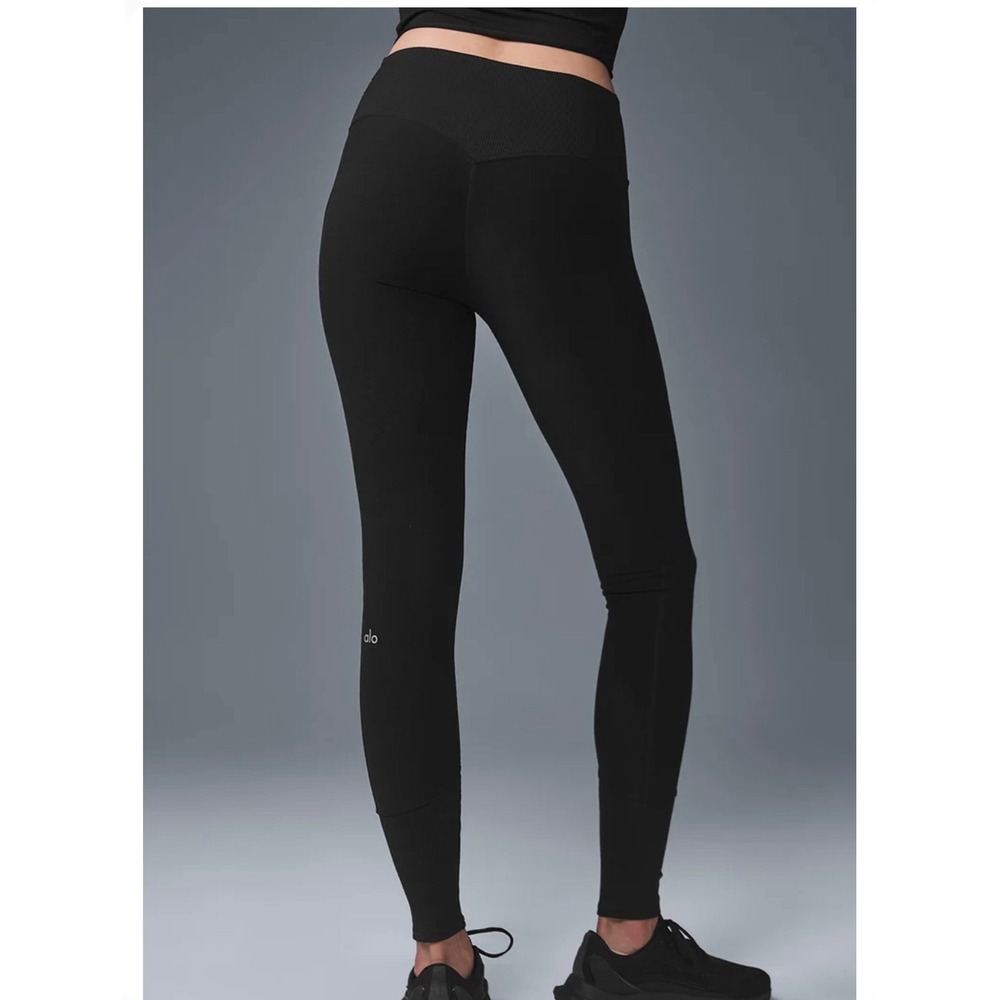 Alo Yoga Black High Waist Ribbed Goddess Leggings Performance Yoga Pants